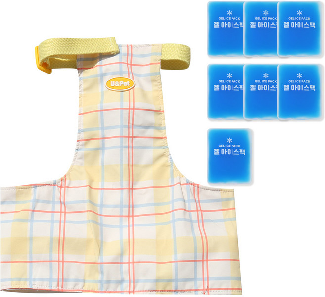 유앤펫 강아지 체크 아이스팩 포켓 여름 쿨조끼 중형견 대형견, 옐로우체크(아이스팩7개), 1개