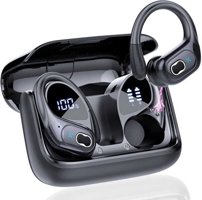 Donerton HD65 블루투스 귀걸이형 이어폰 노이즈 캔슬링 에어팟, 블랙