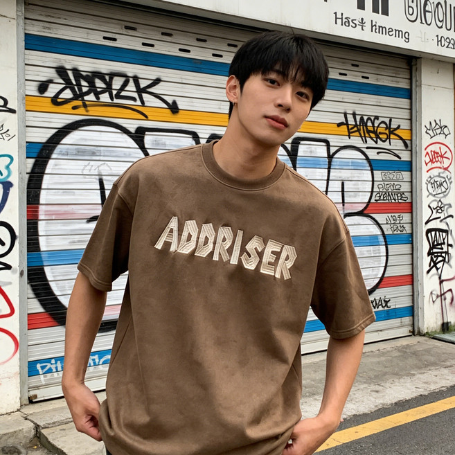 ANYOU 남성 썸머 트렌디 넉넉핏 반팔 레터 자수 데일리 크루넥 티셔츠