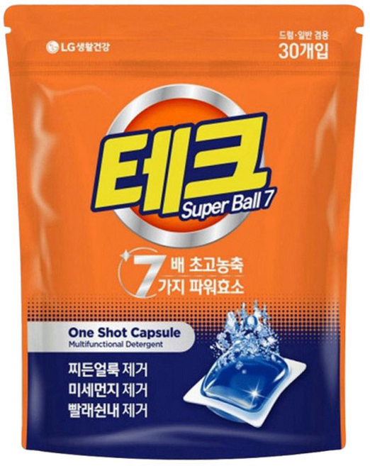테크 수퍼볼 캡슐세제/세탁세제 1챔버 리필, 1g, 30개입, 1