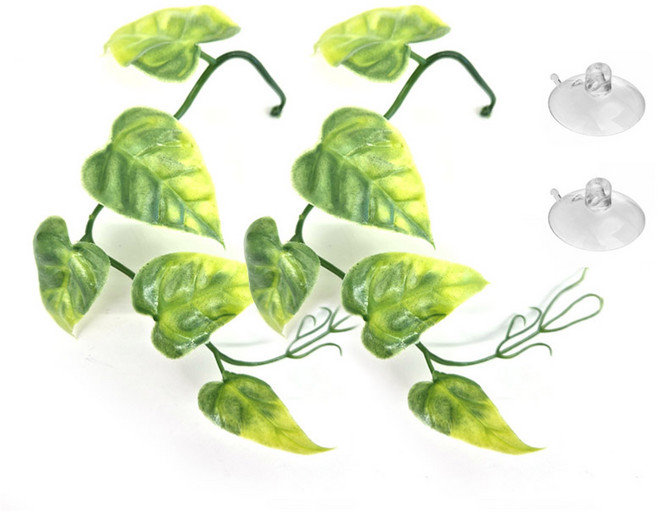 나뭇잎 넝쿨 크레스티드게코 도마뱀 양서류 파충류 사육장 꾸미기 인조풀 인조나뭇잎, 2개, 베이직나뭇잎