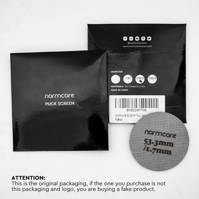 Normcore 53.3mm 퍽 스크린 1.7mm 두께 150μm 316 스테인리스 스틸