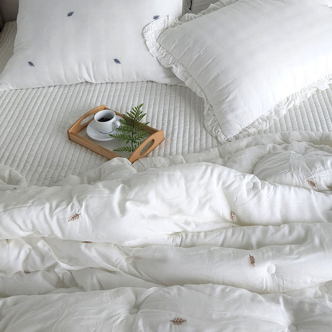 모달 자수 차렵이불 침구세트 알러지케어 먼지없는 호텔침구 신혼부부 자취방 이불 더자샵 밀키자수