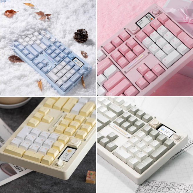 NDNH ND104 무선 기계식 게이밍 키보드 CNC알루미늄 DIY스크린 8000mAh긴항속 전키핫스왑DIY 트루펙트신상, ND104버전-베이지, WS미풍축(35g/선형축)