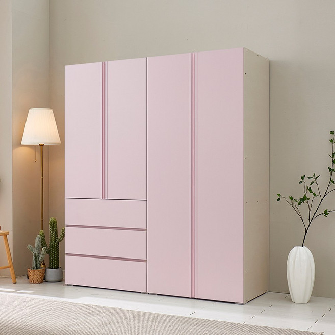 [케이컴퍼니] LPM 심플비1600옷장세트CD (3서랍옷장+긴문옷장 이불장), 3서랍옷장+긴문이불장, 핑크