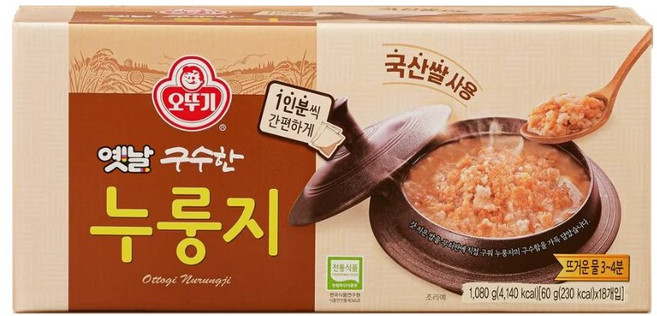 오뚜기 옛날 구수한 끓여먹는 누룽지, 1.08kg, 18개