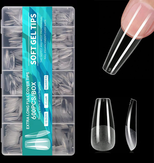 뷰티마우스 풀커버 엣지 소프트 네일 연장 네일팁 코핀팁 12사이즈 x 50p 세트, 1개, 투명