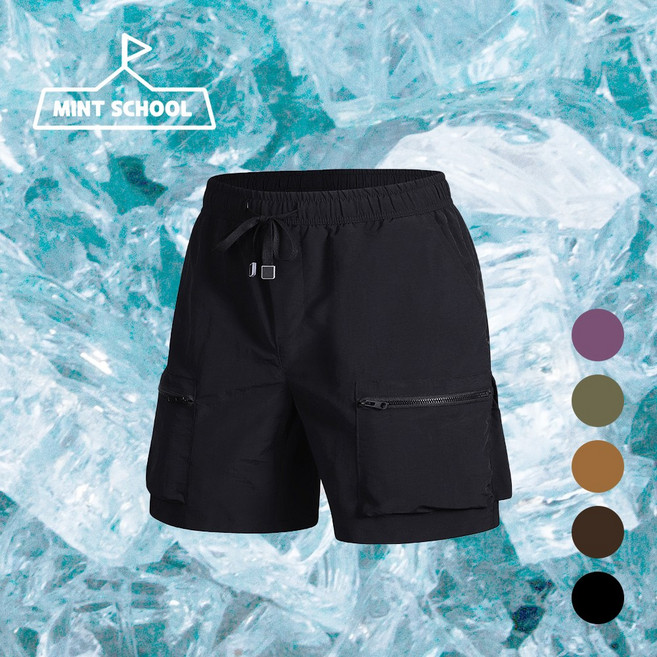 민트스쿨 봄 여름 포켓카고팬츠 반바지 남여공용 시원한 밴딩 바스락