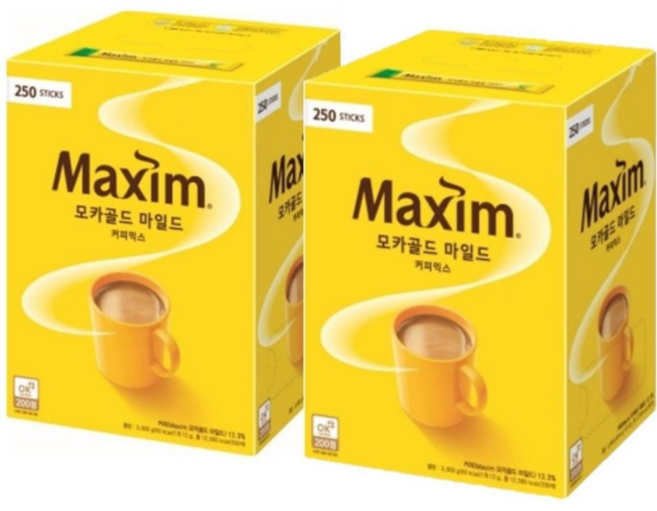 맥심 모카골드 500T(250Tx2개), 2개, 상품선택:맥심 모카골드 500T_구성품_상세페이지참조, 12g, 250개입