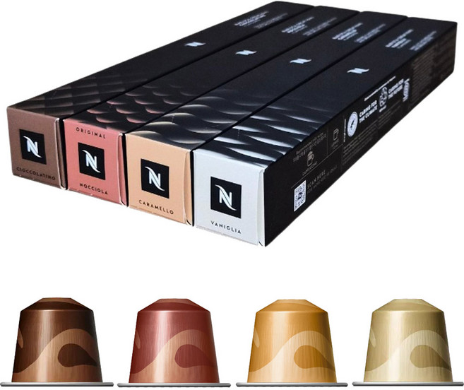 네스프레소 캡슐커피 바리스타 크리에이션 모음(바닐라/헤이즐넛/초콜릿/카라멜) 셋트구성, 5g, 40개입, 1세트