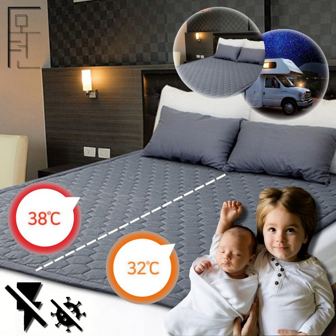 CARON 전기 카본 탄소 매트 전자파없는 온열 장판 싱글 더블 침대용 카온 차박, 더블 차량용 + 가정용 D, 차콜