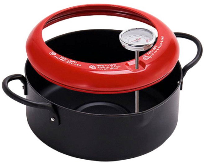 찐노마진몰 가정용 캠핑용 온도계 튀김 냄비, 레드, 20cm, 1개