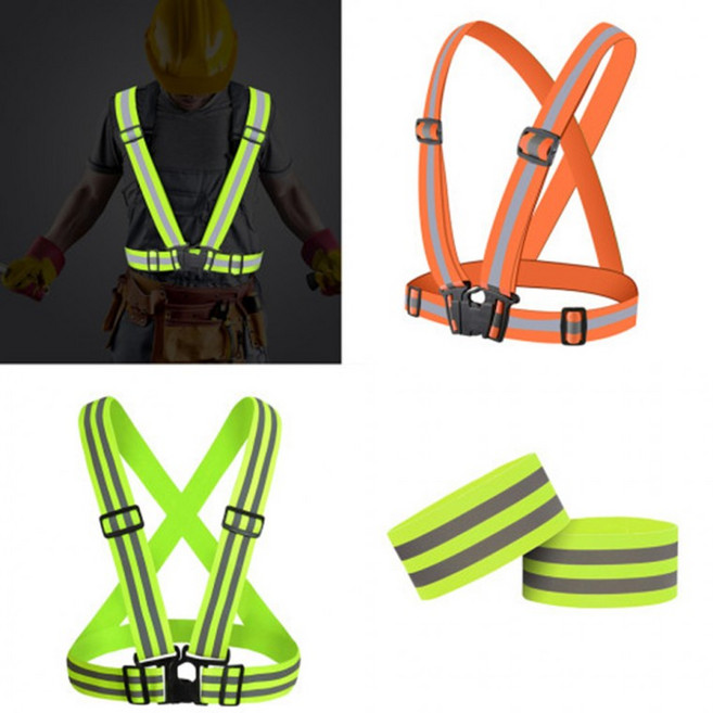야광 형광 안전조끼 반사띠 X반도 반사팔찌 작업 교통 군인 신호, 1개, 두줄_그린