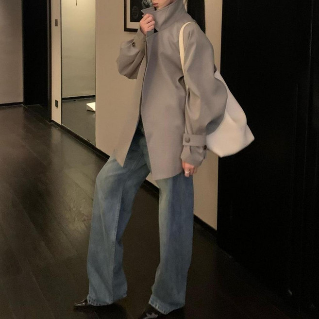 短款風衣外套女秋繫帶休閒寬鬆韓系大衣