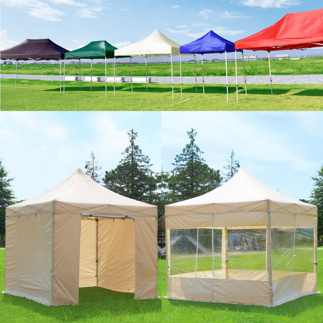 세모천막 접이식 캐노피 천막 행사용 이동식 테라스 바람막이 옥상 포차, 브라운, 5)헥사곤 프레임+지붕 세트(옆면미포함)