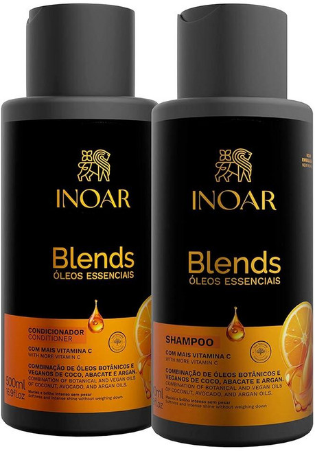 Inoar Blends 샴푸 컨디셔너 키트 비타민 C 코코넛 아보카도 아르간 오일 함유 깊은 수분 개선 광택 각 500ml, Inoar Blends 샴푸 & 컨디셔너 키트 C 코코, 1개
