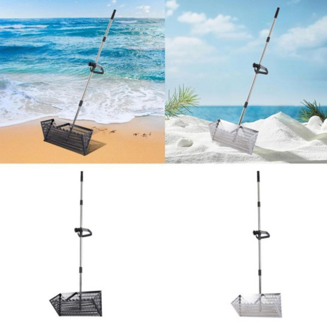 모래 체 갈퀴 긴 손잡이 외부 캠핑 원예 토양 풀기를위한 날카로운 치아, 02 Silver