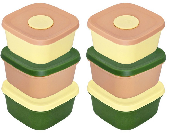 국산 냉동밥보관용기 200ml 작은공기 전자레인지 밀폐 소분용기 실리콘밥팩, 6개, 그린+피치+버터