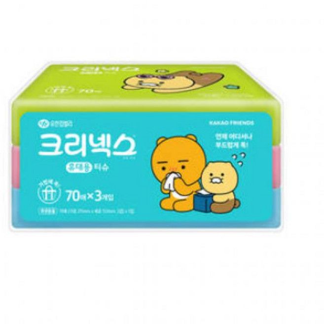 (정품) 크리넥스 미용티슈 카카렌즈 여행용 티슈 70매 3입 1EA, 1, 70