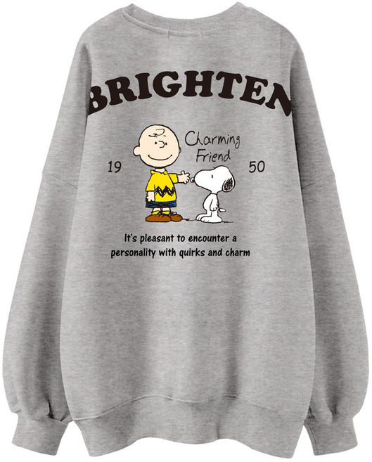 스누피 정품 남녀공용 오버핏 캐릭터 라운드 맨투맨 빅사이즈 데일리 티 루즈핏 커플 라운드 티셔츠 남자 여성 롱티 단체티 매력짱친구