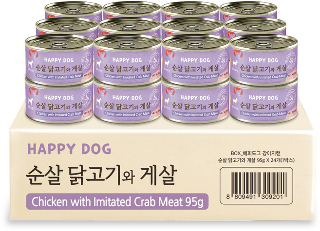 굿데이 해피도그 강아지 간식 캔, 혼합맛(순살닭고기/게살), 95g, 24개