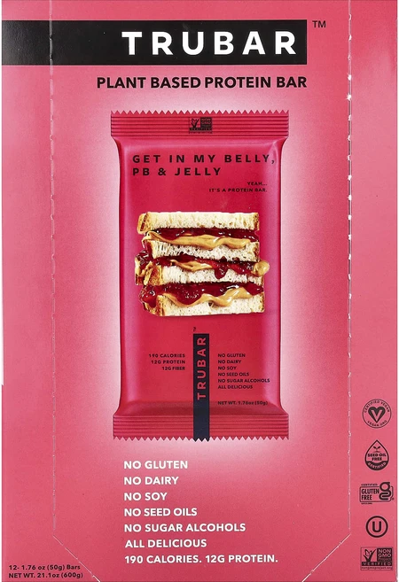 지금 곧 품절됩니다 Trubar 식물성 단백질 바 겟 인 마이 밸리 피비 및 젤리 12개입 개당 50g(1.76oz) 서둘러주시면 감사하겠습니다, Trubar식물성단백질바겟인마이밸리피비및젤리12개입개당 - 쿠팡