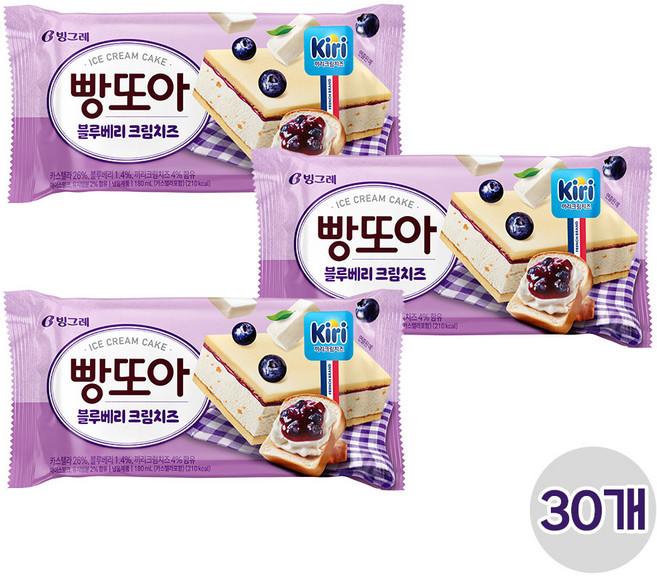 빙그레 빵또아 블루베리 크림치즈, 30개, 180ml