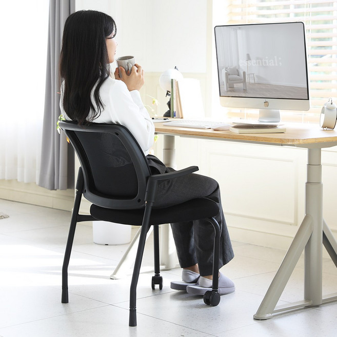 린백토리 LTH21S 학생 바퀴없는 허리 편한 공부 책상 사무실 회의실 메쉬 의자, 블랙