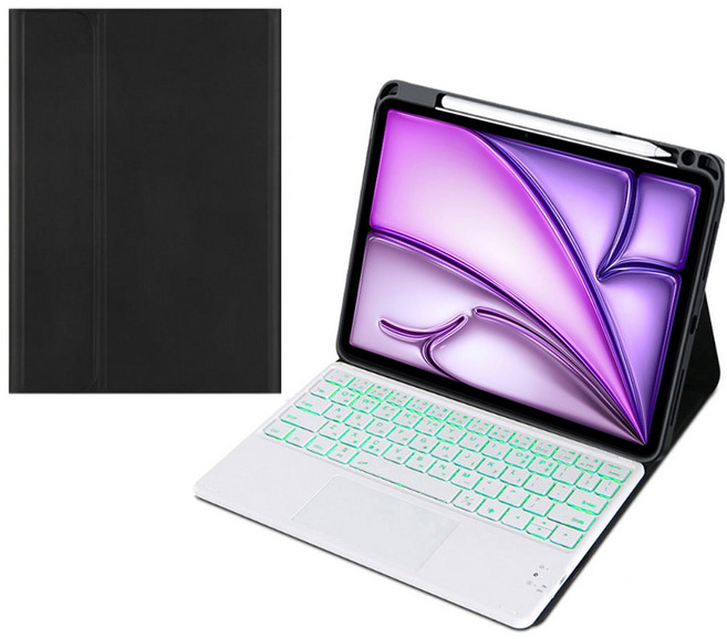 아이패드 애플펜슬 수납 led트랙패드 블루투스 키보드케이스, 검정콤비