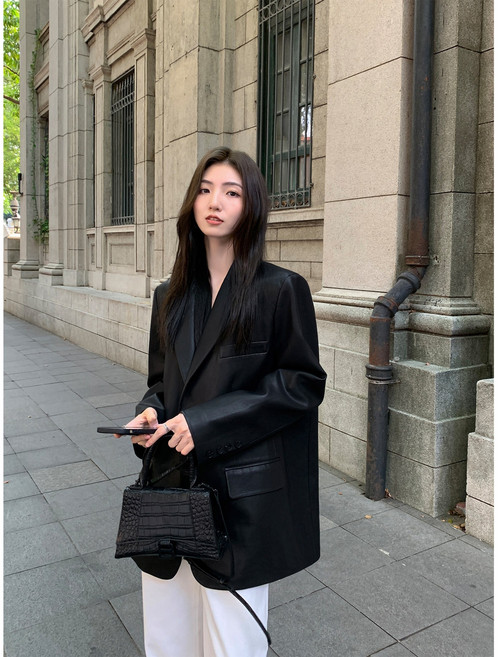 POMTOR 여성 재킷 코트 캐주얼 슬림핏 오버핏 가죽자켓