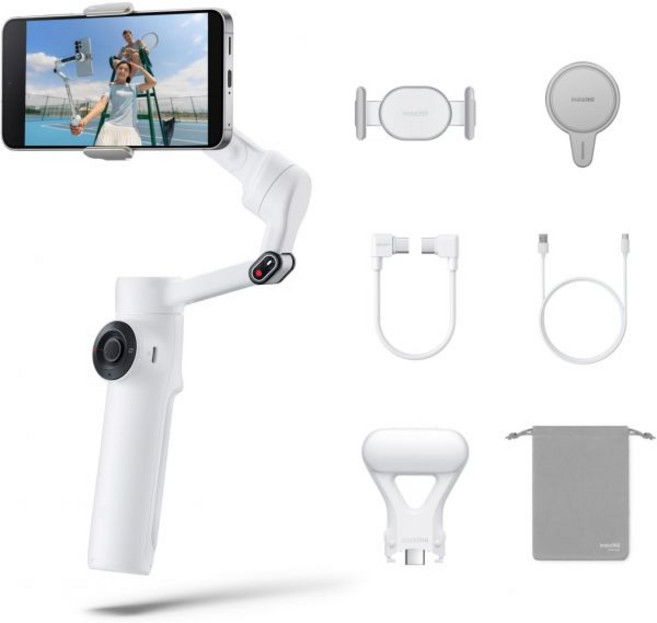 Insta360 휴대폰짐벌 유튜브 스마트폰짐벌 거치대 플로우 2 스냅 앤 슛 번들 화이트 - 아이폰/안드로이드용 폴더블 AI 폰 짐벌 다중 사용자 추적 내장 삼각대/셀피 스틱, Flow 2 Snap & Shoot Bundle, Flow 2 Snap & Shoot Bundle