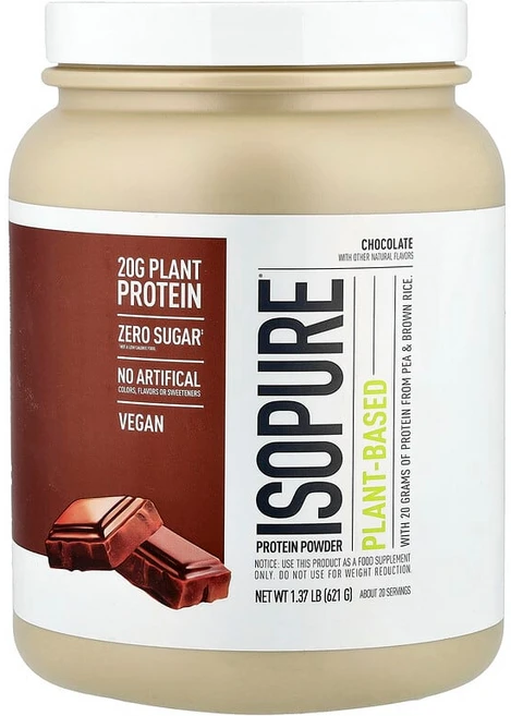 Isopure 식물 기반 단백질 초콜릿 621g(1.37lb) Isopure (이소퓨어), 4개, 621g - 쿠팡