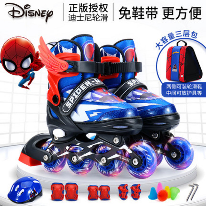 디즈니 스케이트 키즈 인라인 남아 세트 인라인스케이트 사이즈 조절 가능, C스파이더맨, 1개