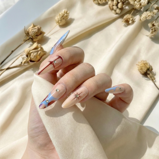 참샤인 브라운 믹스 큐빅라인 네일팁, 1개, 블루M