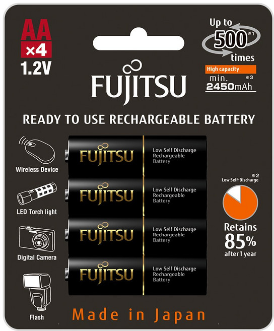 후지쯔 프리미엄 충전지 충전용 건전지 배터리 AA 2550mAh, 1세트