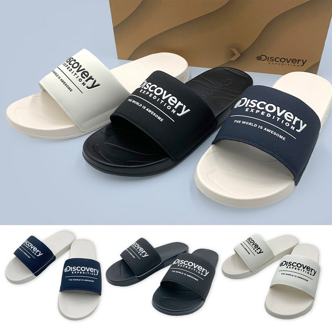 [백화점]디스커버리 슬리퍼 샌드라인 남녀 공용 슬라이드+파우치