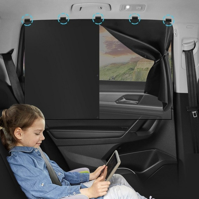 차량용 뒷좌석 자석 햇빛가리개 이중레이어 통풍 암막커튼 차박 프라이버시 썬쉐이드, 1개, 블랙