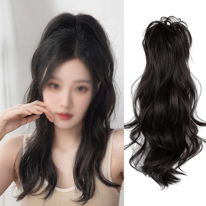 백송 아우라 소프트 볼륨 웨이브 헤어 클립 부드러운 펌가발 집게형 우아한 페미닌한 유니크, 1개, 쿨블랙