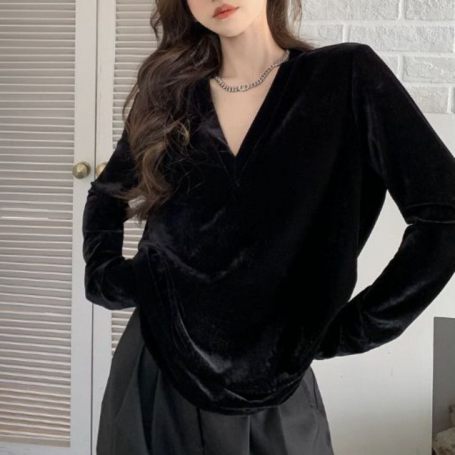 쁘띠꼬모 여성 브이넥 루즈핏 긴팔 티셔츠 데일리 이너룩 GX4122907