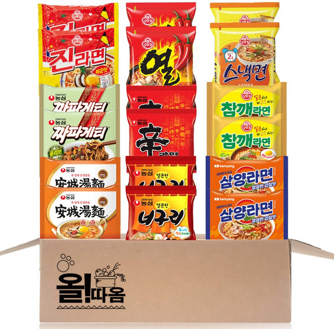 오뚜기 농심 삼양 봉지라면 9종 기획세트 1호(짜파게티2+스낵면2+참깨2+너구리2+삼양2+진라면매운2+열라면2+신라면2+안성2), 1개