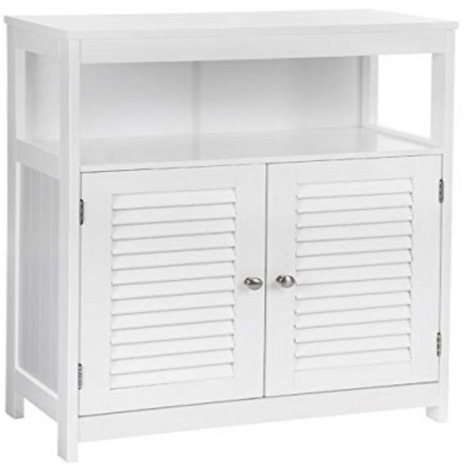 VASAGLE Bathroom Storage Floor Cabinet Free Standing VASAGLE 욕실 보관 바닥 캐비닛 독립형 이중 셔터 도어 및 조절 가능한 선반 흰, 1개, White