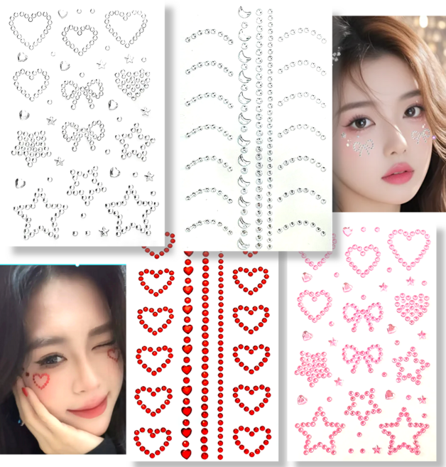 트루잇 페이스 큐빅 스티커 4종세트 주얼리 메이크업 꾸미기 스티커, 1개