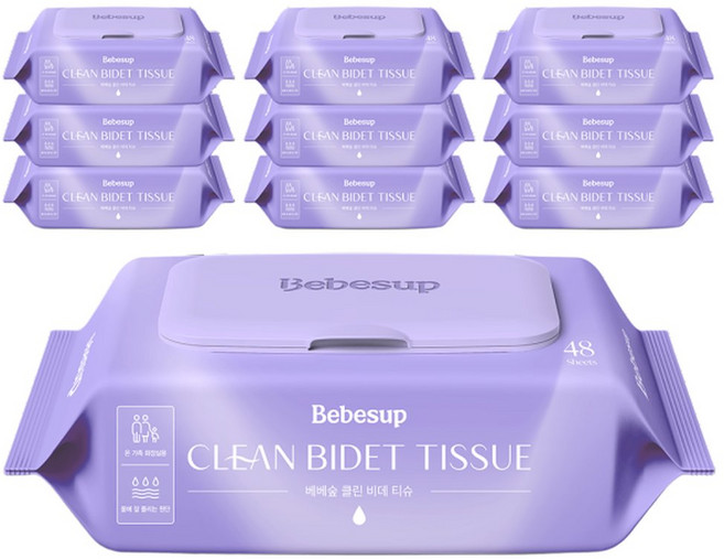 베베숲 프라임 비데물티슈 48매 캡 10팩 온가족 사용가능/사용후 바로 변기에 쏙(스타), 10개