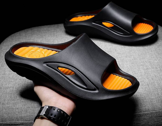 厚底拖鞋 柔軟舒適 EVA材質, 黑色,隨機防臭襪一隻