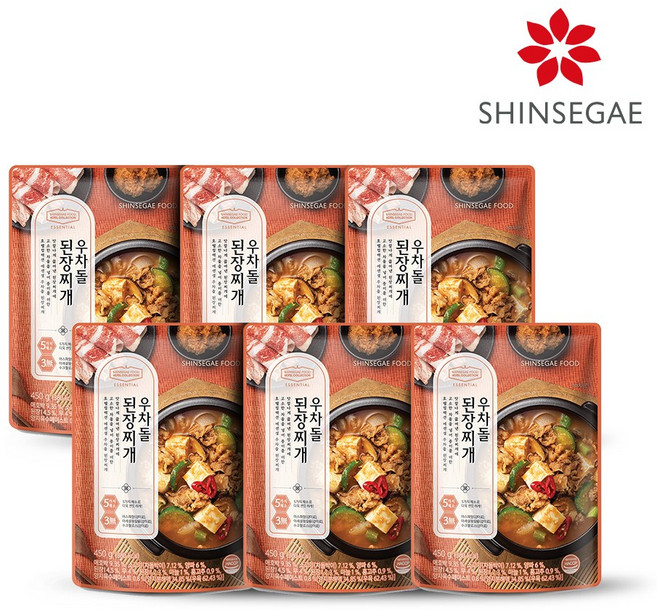 [신세계푸드] 호텔컬렉션 에센셜 우차돌 된장찌개 450g x 6팩, 6개