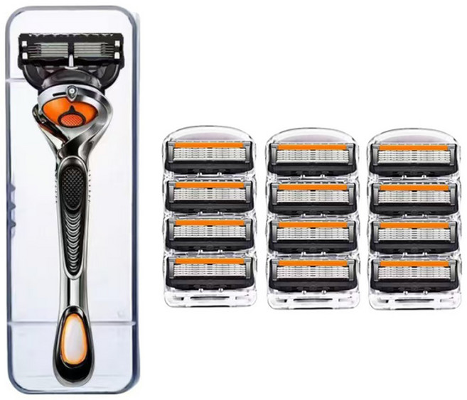 비브랜드 5중 면도날 + 면도기 질레트 호환용, 신형 퓨전 파워, 12Ea