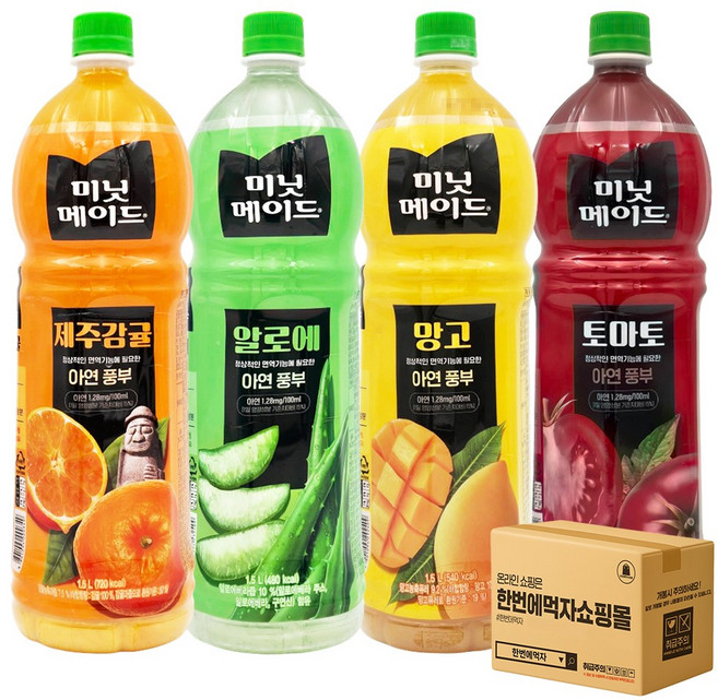 [한번에먹자] 미닛메이드 대용량 음료 4종 혼합 (제주감귤1 + 알로에1 + 망고1 + 토마토1), 4개, 1.5L