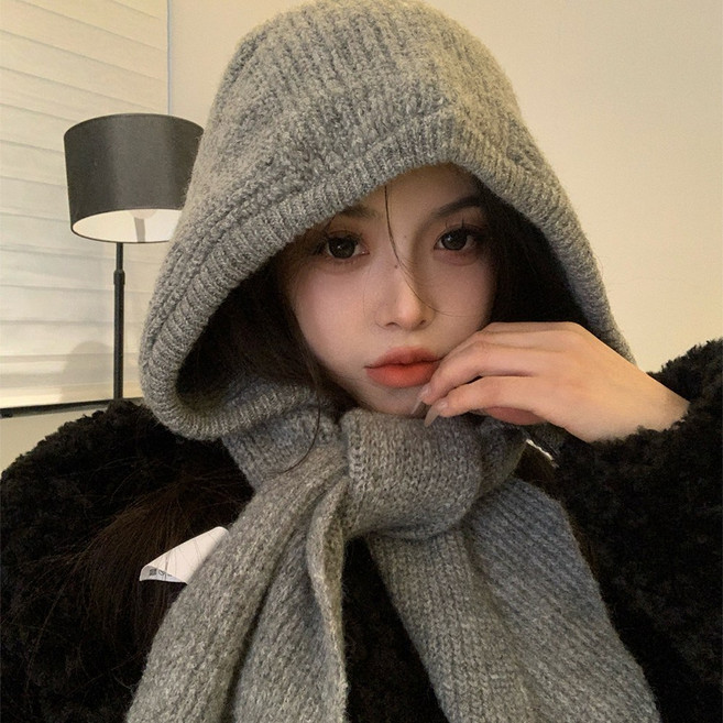 [웨일쓰] 니트 바라클라바 후드머플러 일체형 후드목도리 데일리 사계절 착용