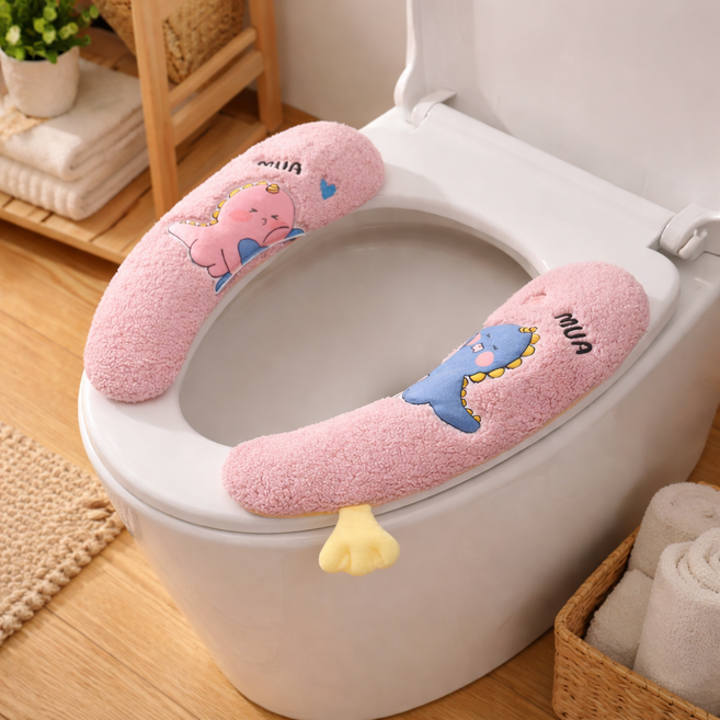 오니홈 고급형 포근한 변기시트커버 / 극세사 벨크로 부착형, 1쌍, 핑크