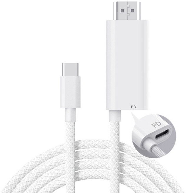 ZA 喆安 Type-C轉HDMI 4K投影傳輸螢幕線 附Type-C快速充電孔 適用iPhone/MacBook/iPad/手機/平板/筆電, 白, 1個, 1.8m
